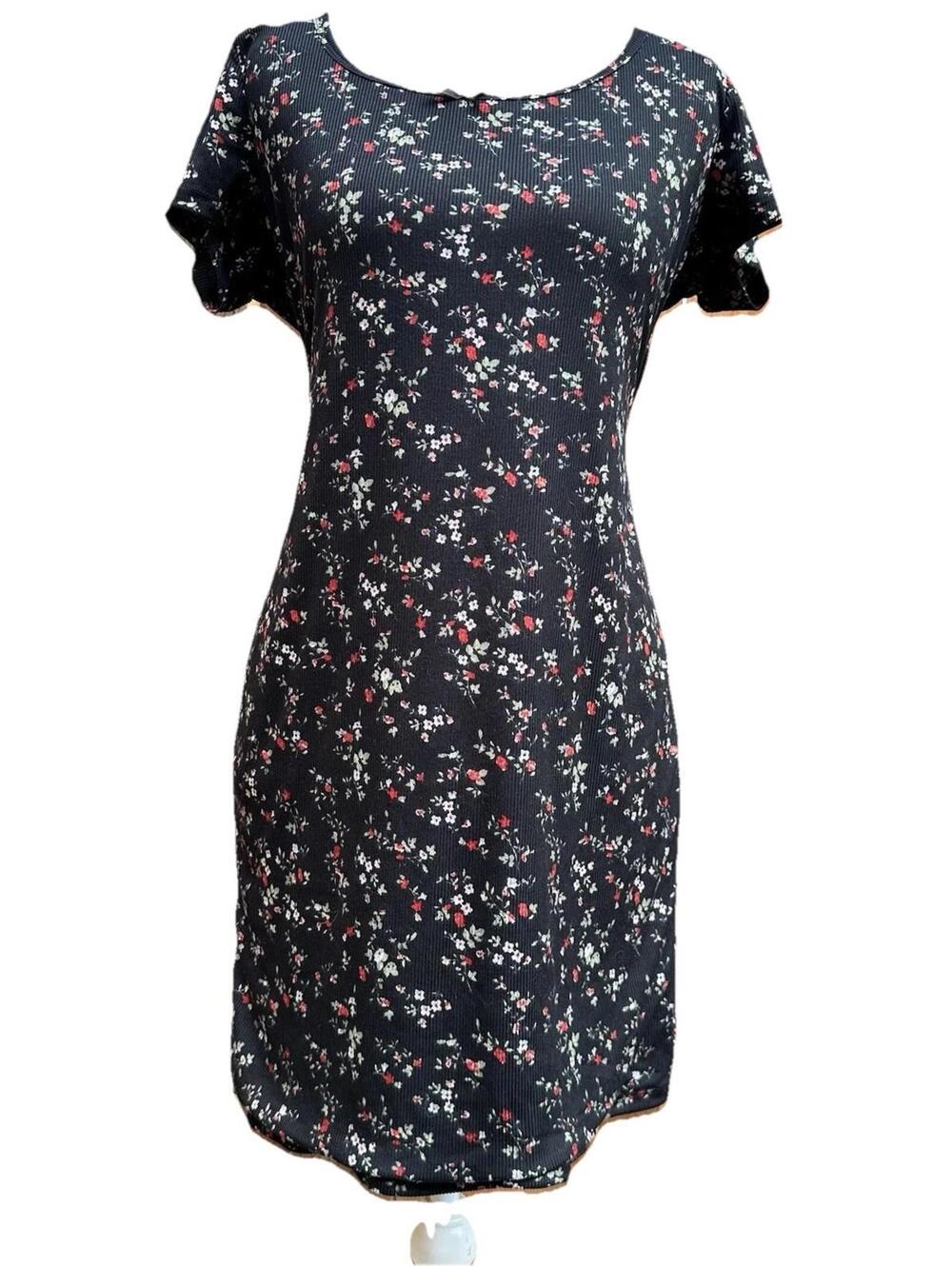 90’s Vibe Ditsy Dark Floral Ribbed Square Neck Bow Dress Xl Grunge Goth Justify